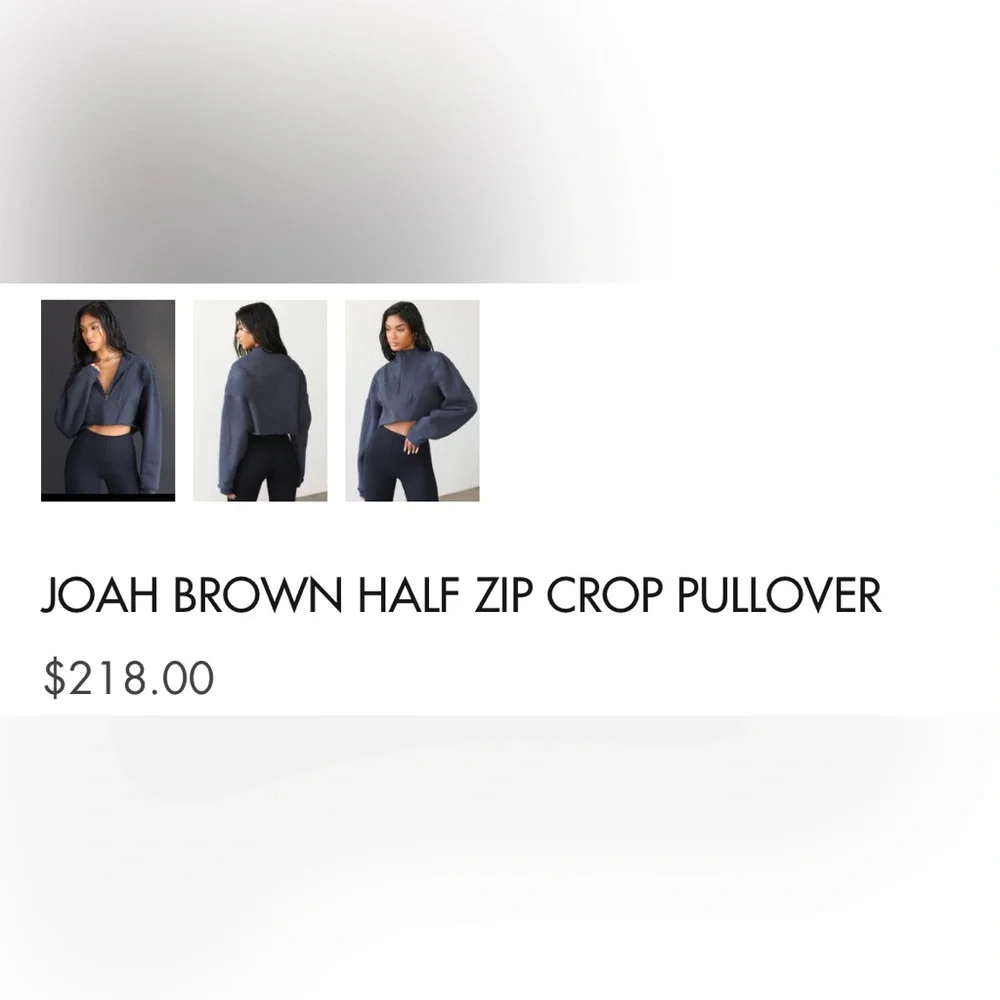 $218 JOAH BROWN NAVY HALF ZIP CROP SWEATSHIRT SKIMS HAILEY BIEBER FREE PEOPLE - Picture 4 of 6